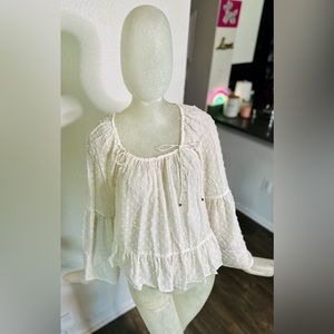 Ulla Johnson Ivory Silk Ballet Bohemian Long Sleeve Sheer Blouse. Size 2
